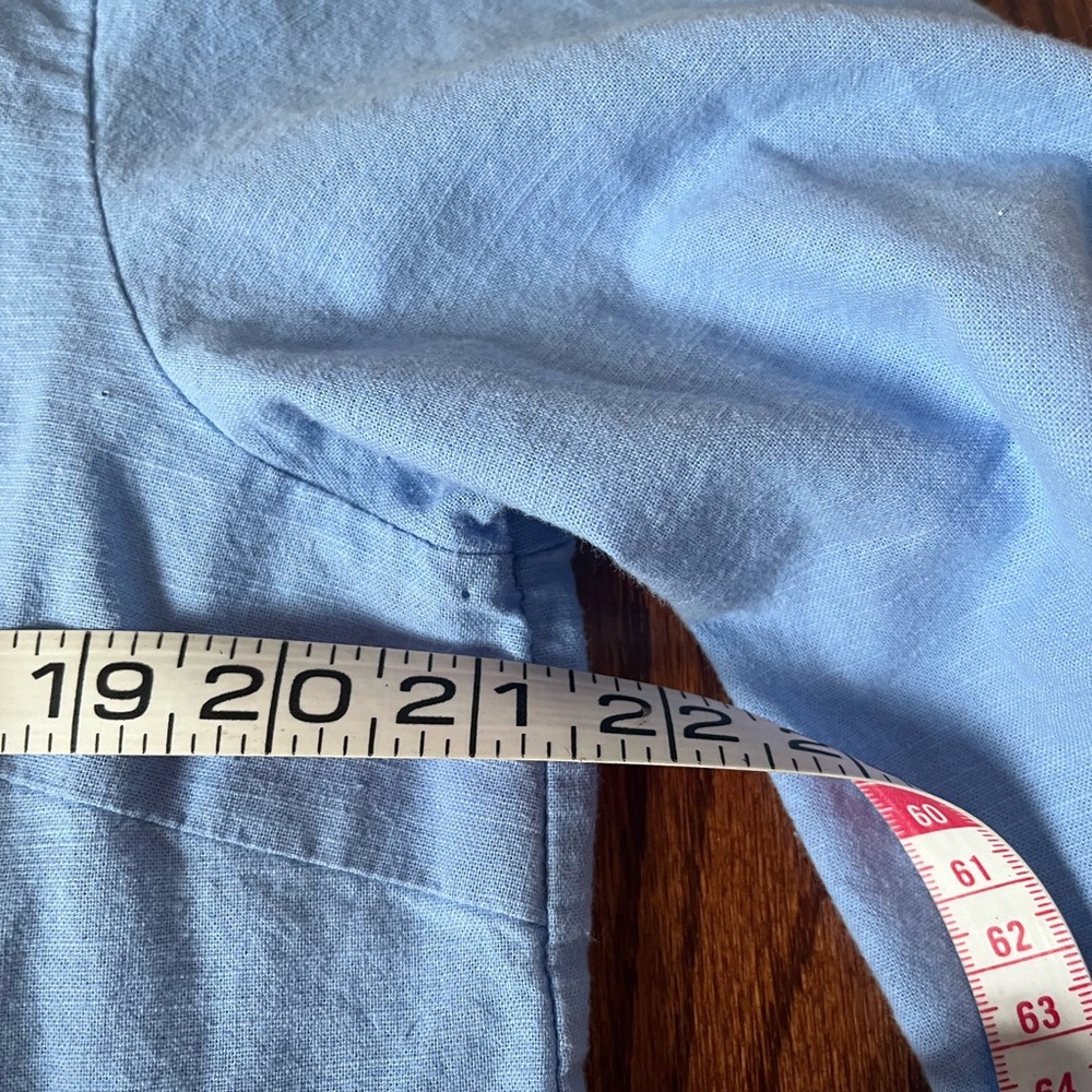 Vintage Linen Cotton Cornflower Blue High Rise Pants Top Blouse Shirt Set M - Picture 7 of 8